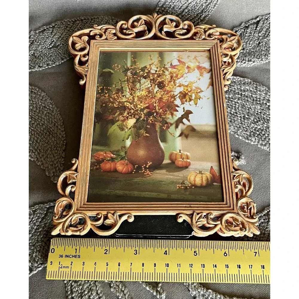 Metal Free Standing Frames Pair (2) Orange Ornate Matte Glass Taiwan Autumn Fall